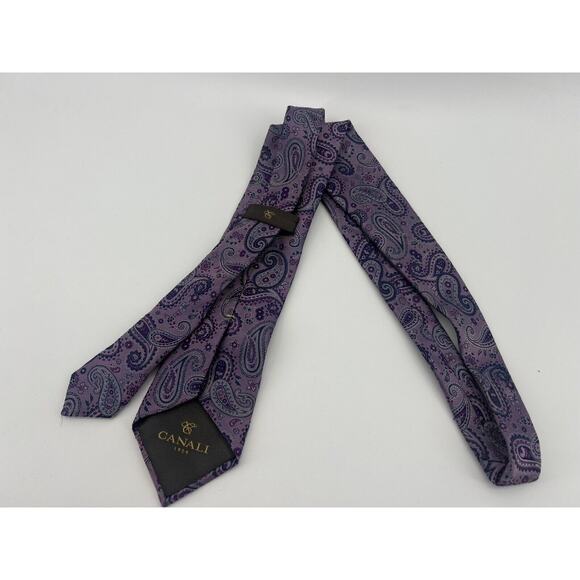 Canali Purple Paisley 100% Silk Men’s Neck Tie Made In Italy - Picture 4 of 4